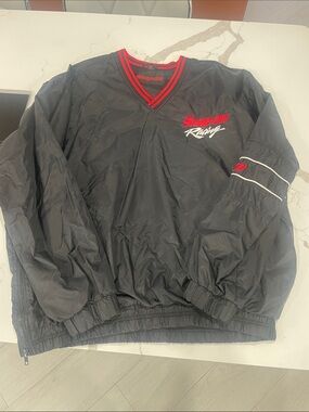 Snap Black Windbreaker with Red Trim Racing Logo